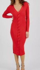 Guess Women's Red Cable Rib-Knit Sequins V-Neck Celia Sweater Dress Sz XL
