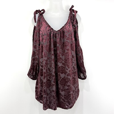Neiman Marcus Top Women's L Rosewine NWT Velvet Burnout Cold Shoulder Whimsigoth