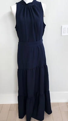 Anne Klein Navy Blue Size 10 Tiered Belted Sleeveless Maxi Dress Women's  NWT | eBay