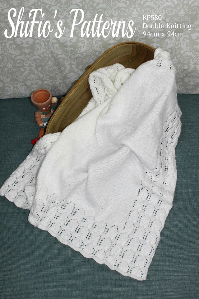 Knitting Pattern for Babies Shawl, Baby Afghan Pattern, Double Knitting, KP580 - Image 3 of 4