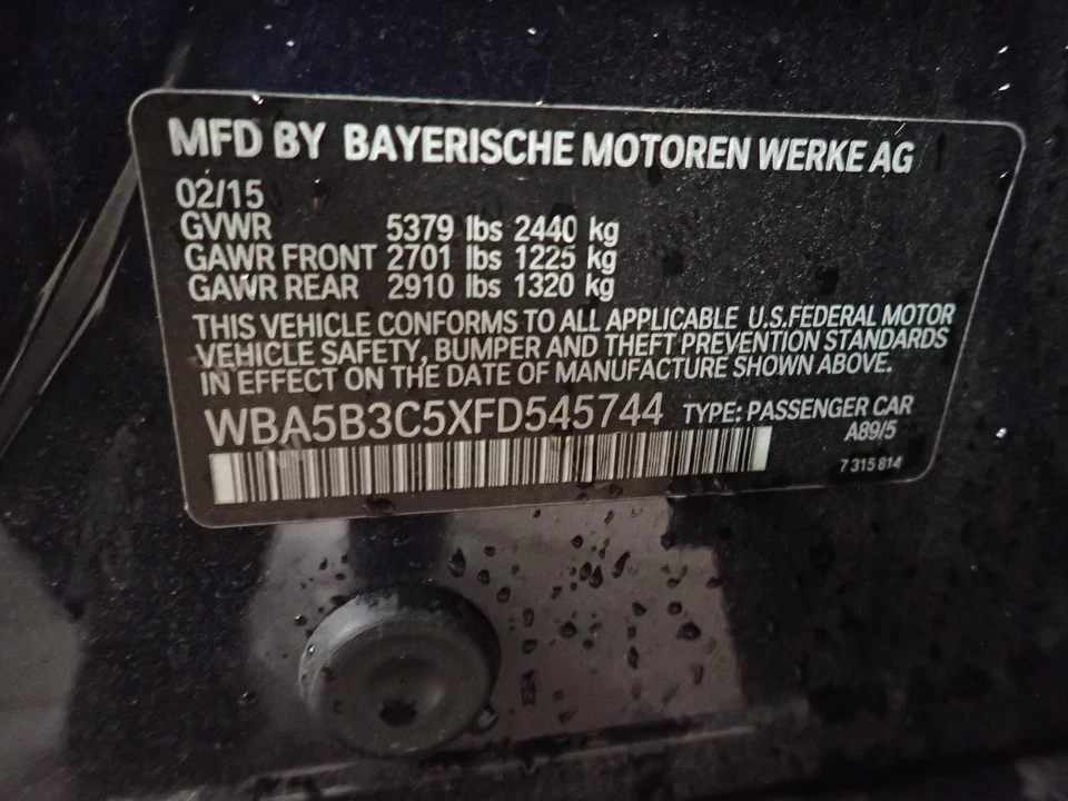 14 15 16 BMW 535i 1 Stock OEM Inyector de Combustible; (3.0L, Turbo), Gasolina Foto 2 de 2