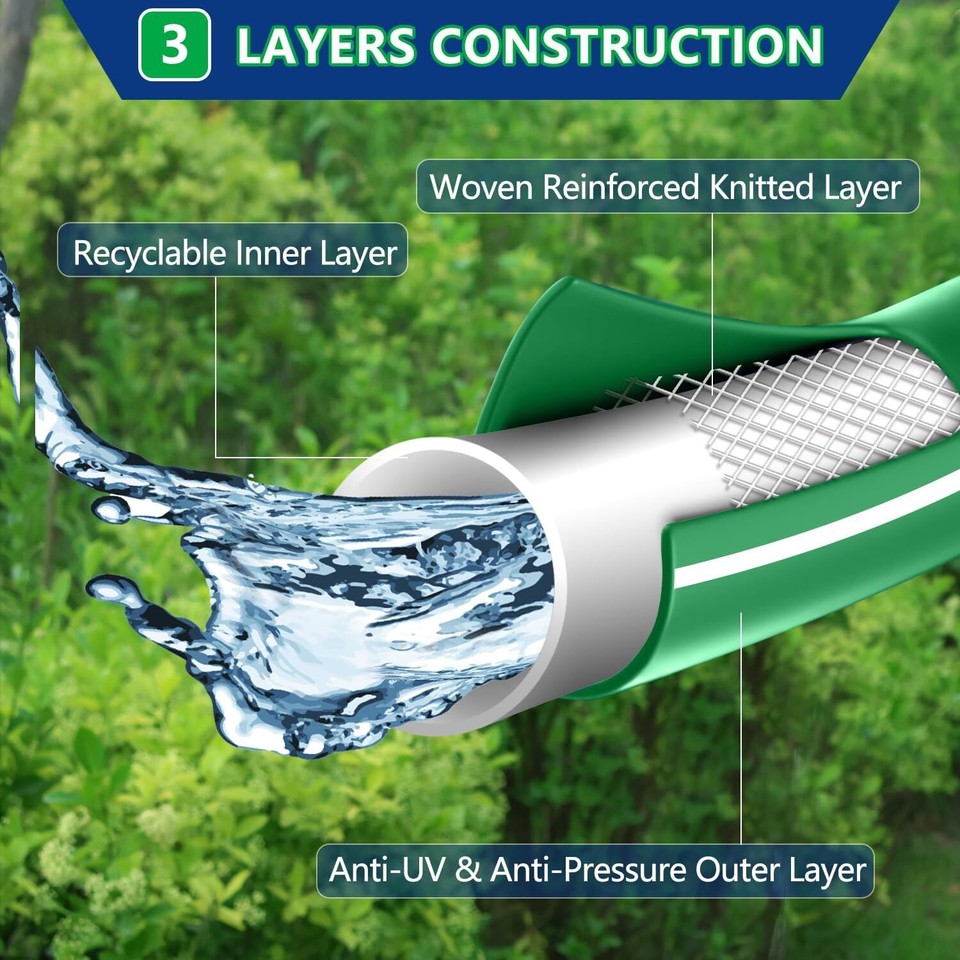 Heavy Duty Garden Hose 25 ft 50 100 Outdoor Hybird Water 25 FT, Green