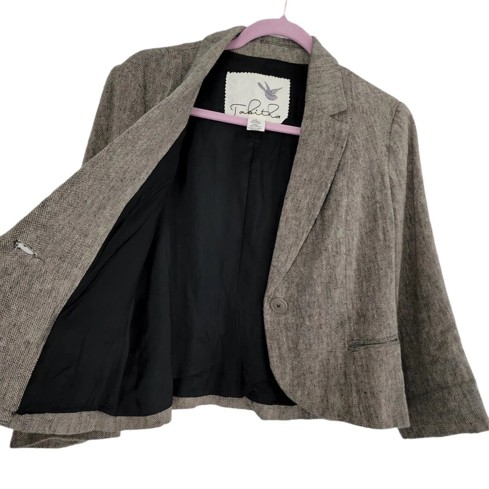 Chaqueta Blazer Deportiva Tabitha Pata de Gallo 6 Lino Algodón Botón Único Ropa de Trabajo Foto 4 de 4