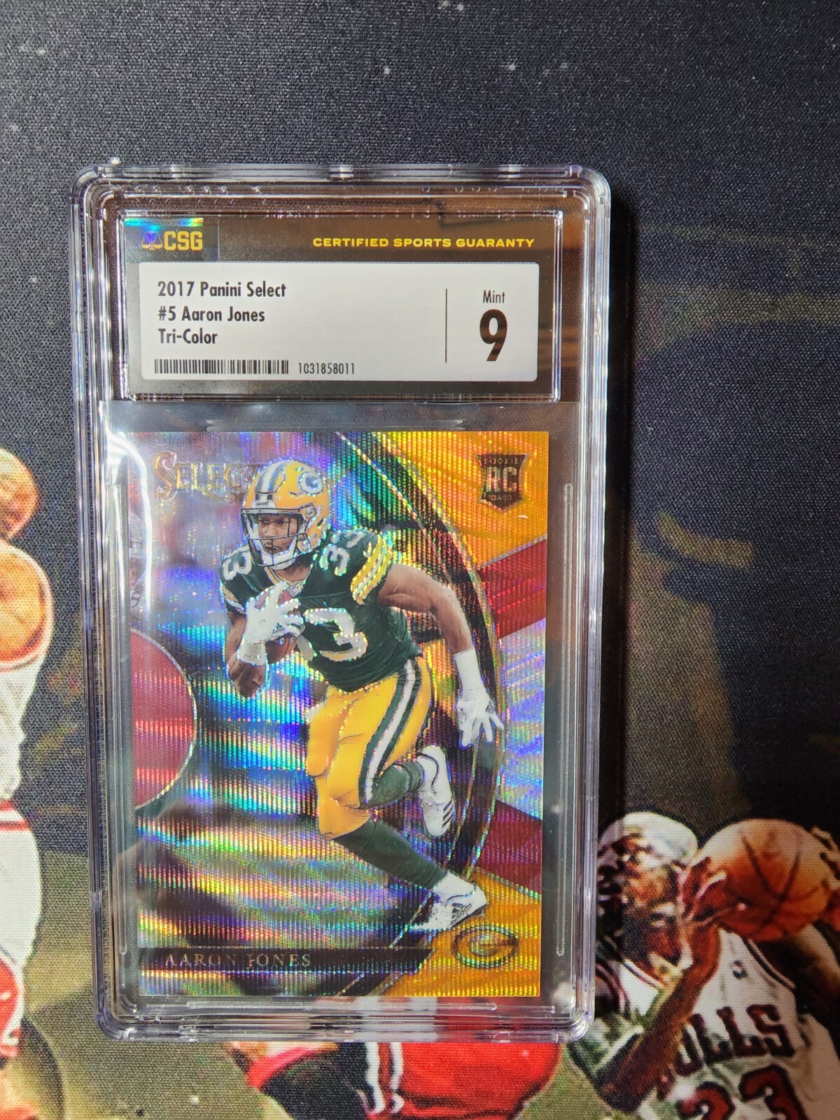 2017 Panini Select Tri-Color Aaron Jones CSG Mint 9 Rookie RC SP 146 /199 #5