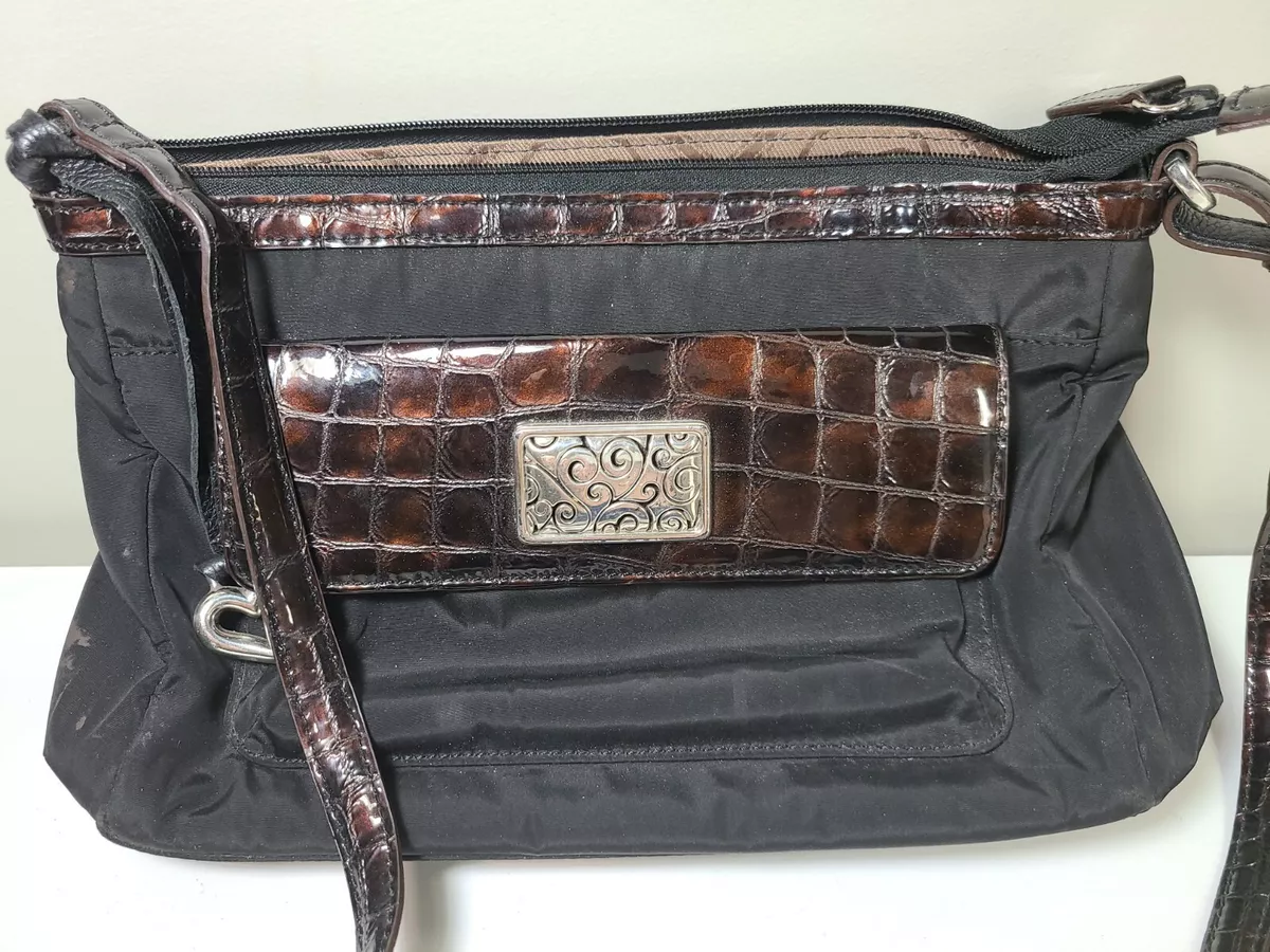 Vintage Brighton purse natural woven shoulder bag textured black leather  trim | eBay