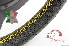 FOR CHEVROLET SONIC 12-13 BLACK PERF LEATHER STEERING WHEEL COVER YELLOW DBL STI