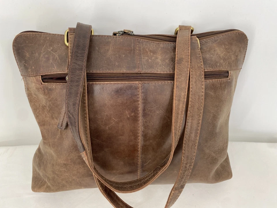 Bolso de Mano Grande Rowallan Escocia Hecho a Mano Marrón Engrasado Cuero Lujoso Foto 2 de 4