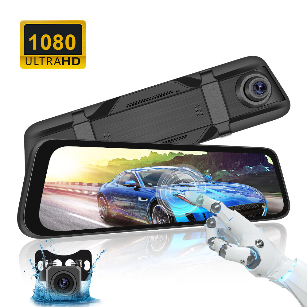 9.66" Touch Screen Dash Cam Front & Rear Camera Rearview Mirror Car DVR Recorder