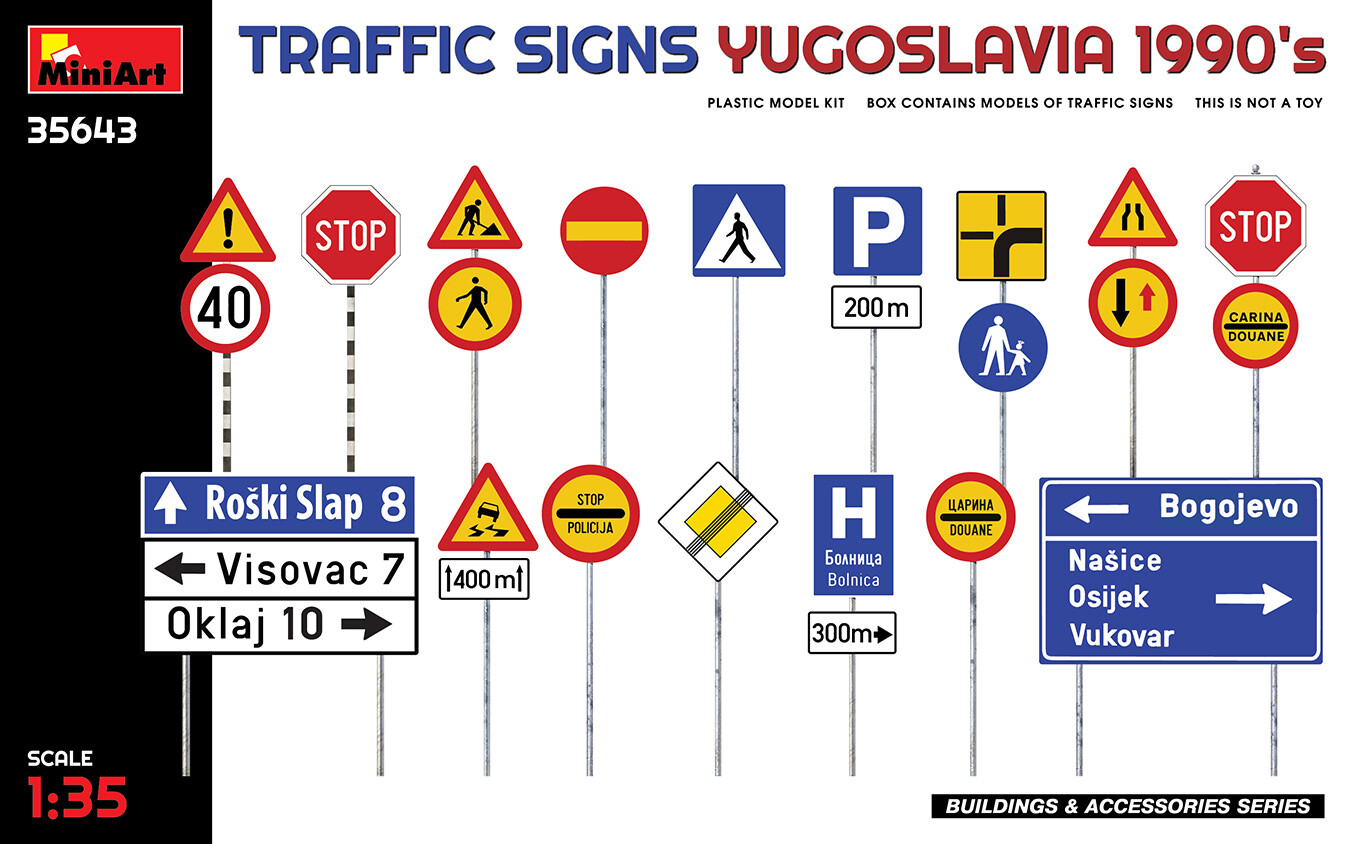 MINIART 1:35 KIT - TRAFFIC SIGNS YUGOSLAVIA 1990's SEGNALI STRADALI ART 35643