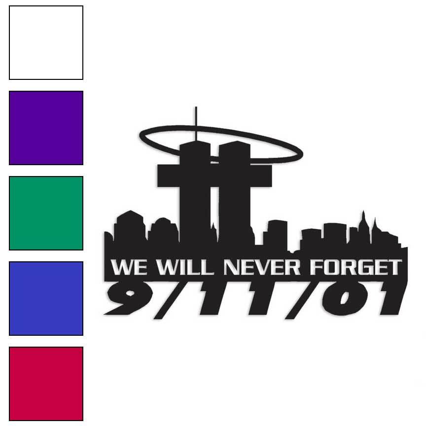 911 Never Forget Cross, Vinyl Decal Sticker, Multiple Colors