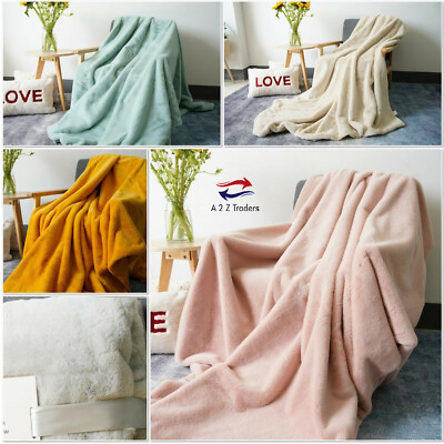 Rabbit Faux Fur Throws Cosy Super Soft Plush Chic Blanket Warm