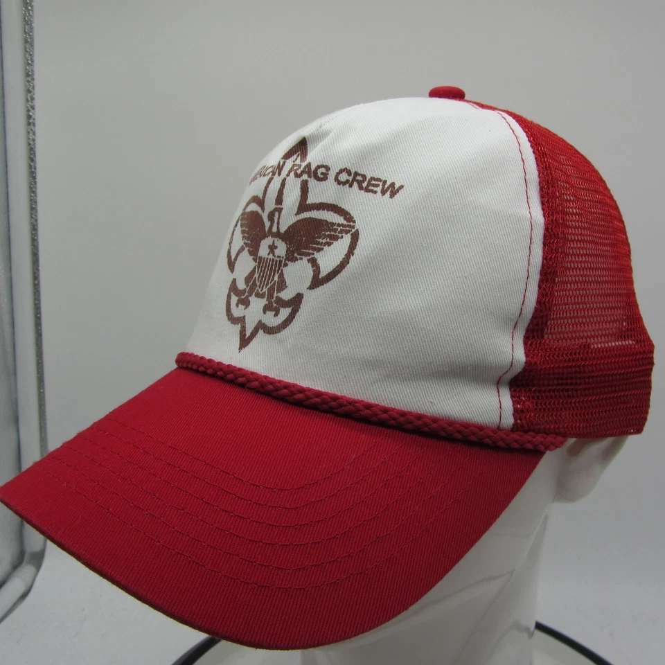 American Rag Crew 成人卡车司机帽红色白色网格 BSA 标志扣背 — 第 3/4 张图片