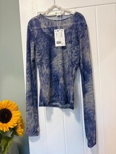 🌀 Monki Mesh Long Sleeve Top with Faux Fur Print (XS, New with Tags)