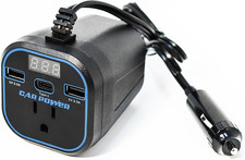 200W Car Power Inverter, 12V to 110V, Car Adapter with Dual USB and Type-C for L