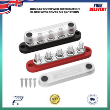 Bus Bar 12V Power Distribution Block with Cover 5 x 1/4" Studs Terminal Block