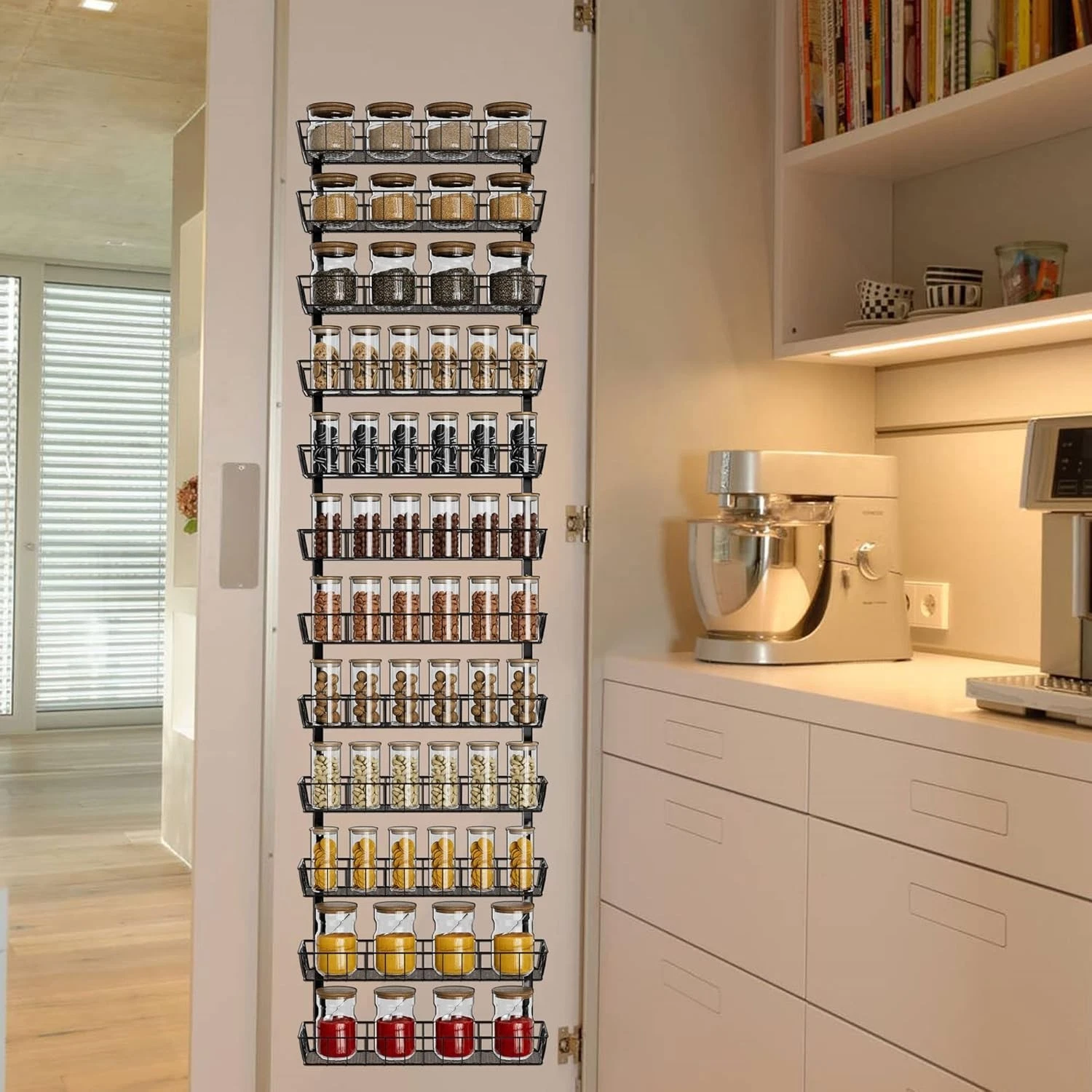 Adjustable Wall Mount Spice Rack Organizer 12-Tier Multiuse Hanging Spice Shelf