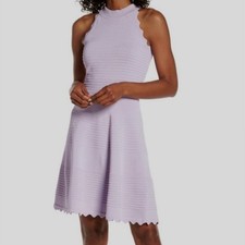 ELIZA J Lilac Scalloped Fit & Flare Sweater Dress