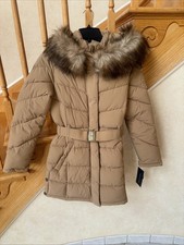 NWT Tommy Hilfiger Women's Bibbed Faux-Fur-Trim Hooded Puffer Coat Extra Small