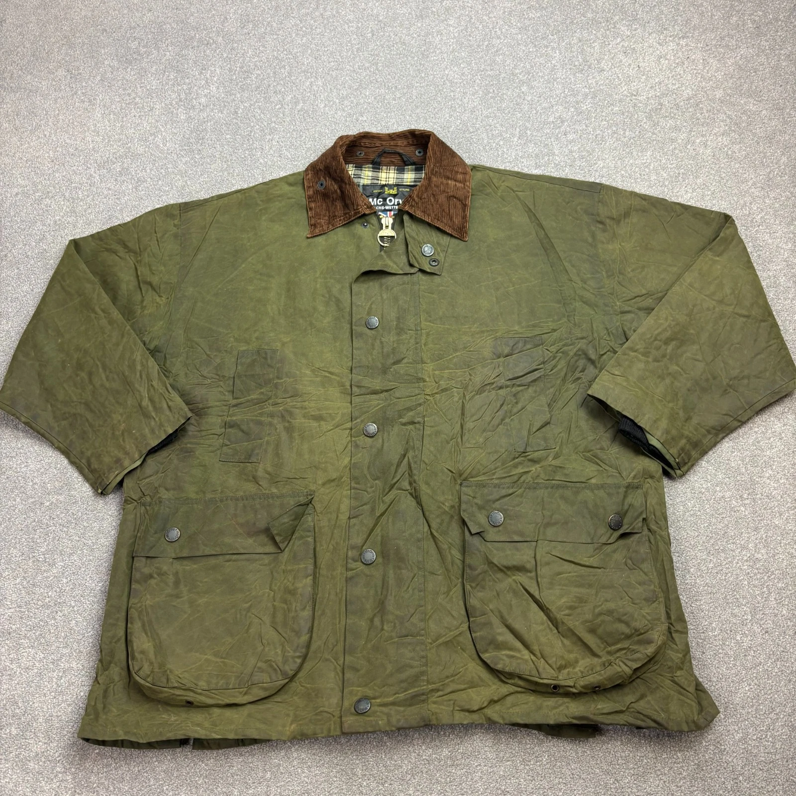 Wax Jacket Adult Medium Green Hunting Country Outdoor Waterproof Lined Men*