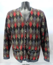 McGREGOR Men's 1960'S Midnite Sun Argyle Shag Cardigan Size Medium Comfy!
