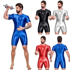 AMORESY Men's Activewear Jumpsuit Shiny Tracksuit Front Zipper Cycling Fitness