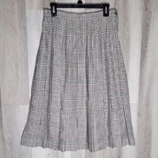 Vintage Talbots 12 Petite 100 Worsted Wool Pleated Midi Skirt Houndstooth Plaid