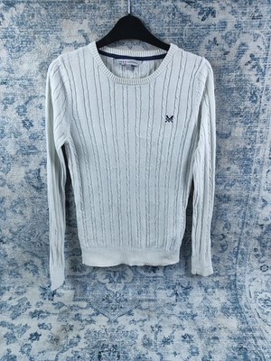 Crew Clothing Co. weißer Pullover mit Zopfmuster - Größe 12 - 100 % Baumwolle