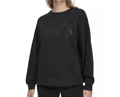 Calvin Klein Performance Womens Embroidered Shine Logo Crew Sweatshirt Black M