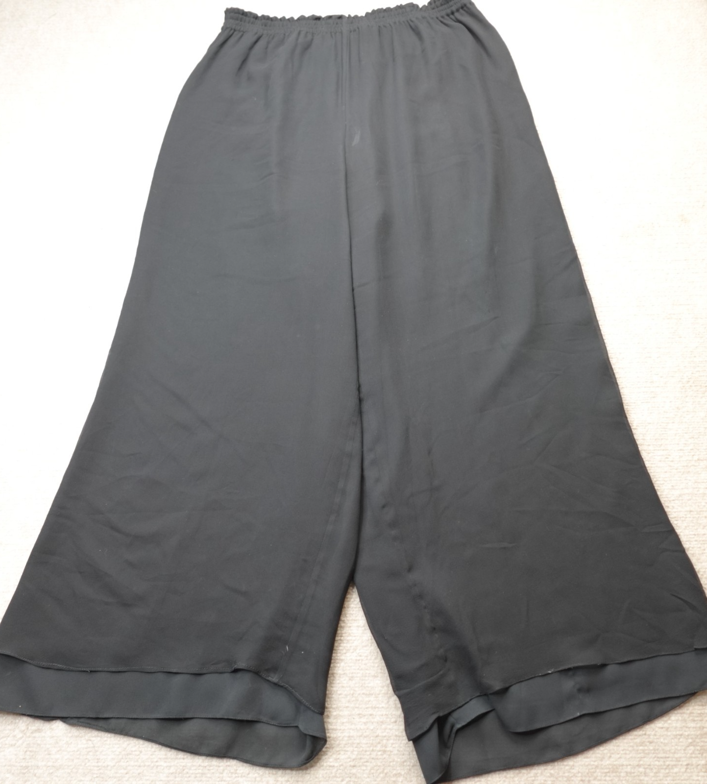 Vintage Saks Fifth Ave Pants Large Black Pull On Solid 100% Silk Lined Wide Leg