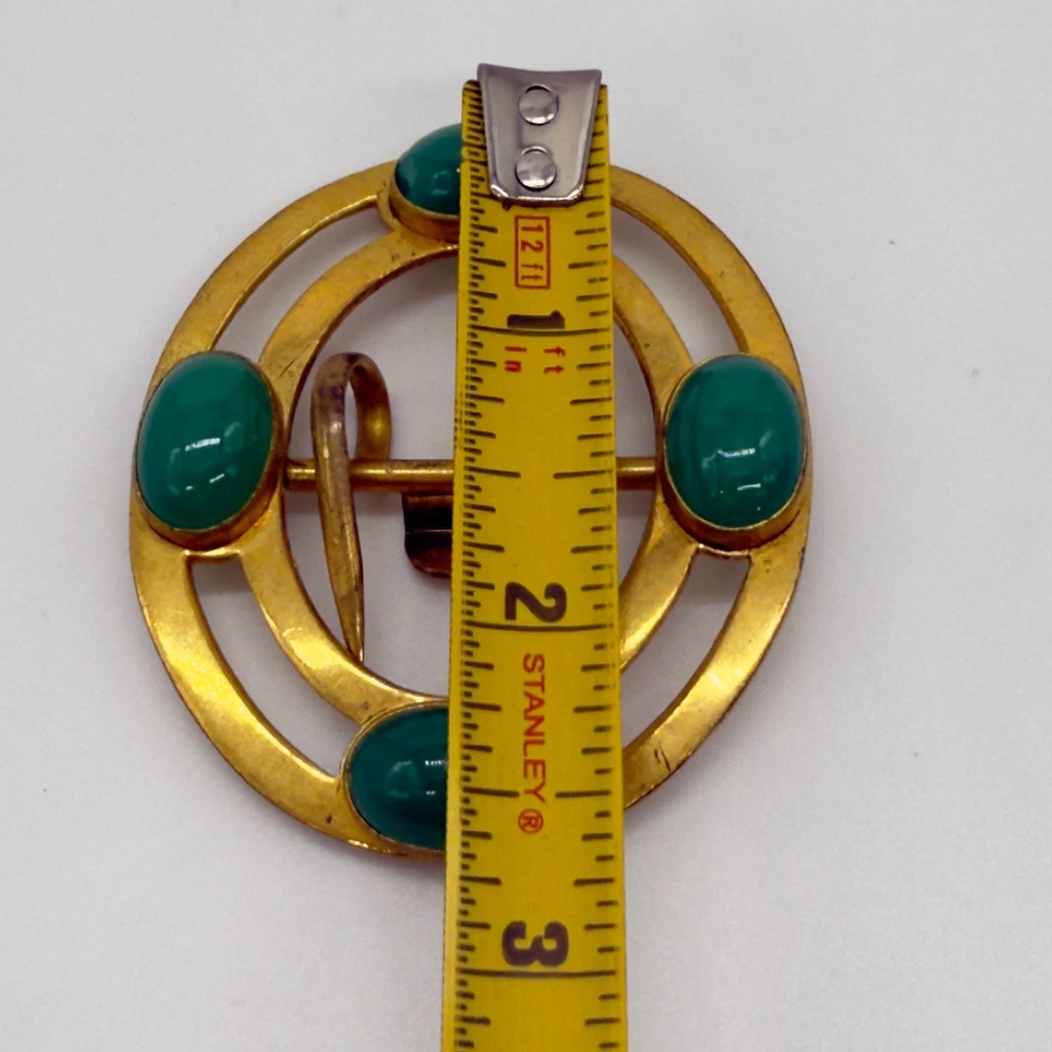 Cabujones de calcedonia verde metal dorado Art Nouveau con hebilla de cinturón vintage Foto 4 de 4