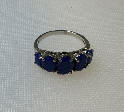 NATURAL Lapis Lazuli Five Stone Half Eternity Sterling Silver 925 Ring Size 9