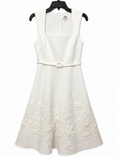 Belle Badgley Mischka Size 8 Ivory Floral Embroidered Midi Dress Wedding Formal