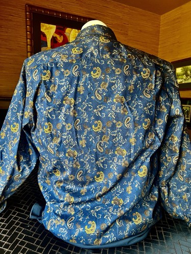 Neu mit Etikett Leo Chevalier BÜGELFREI 100 % BAUMWOLLE marineblau Large LS Paisley/Blumendruck WOW - Bild 2 von 16