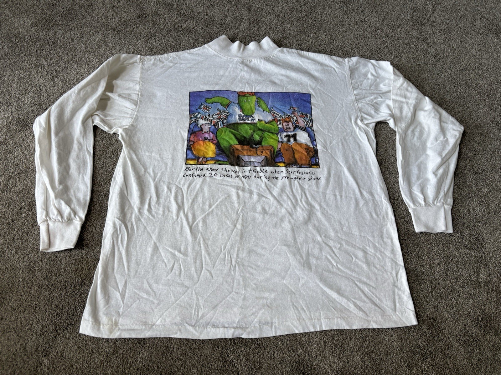 Vintage Pepsi Shirt Mens XL White Long Sleeve Mock Neck Super Bowl Soda Promo