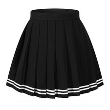 Tartan Mini Kilt Skirt for Women - Pleated School Style in Black, XL Size
