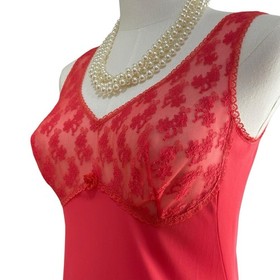 Vintage 60s Germany Triumph Int. Coral Nylon & Lace Mini Slip Dress Women Size S