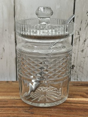 Vintage Anchor Hocking Wexford Glass Jam Jelly Condiment Jar Lid Spoon