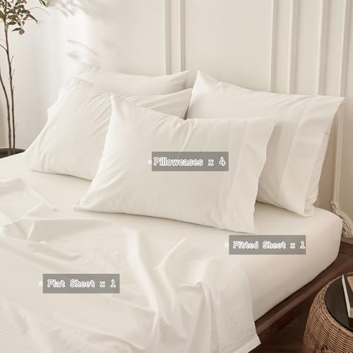 6PS Queen Size Bedding Sets Linen Like Cotton Bed Queen(102" x 90") Off White thumbnail 4