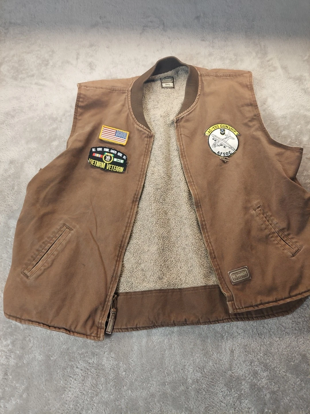 Men's C.E. Schmidt Workwear Insulated Full Zip Quilted Canvas Brown Vest Outdoor