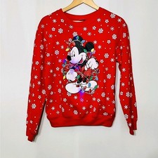 Disney Light Up Mickey Mouse Red Ugly Christmas Sweatshirt Holiday Size M
