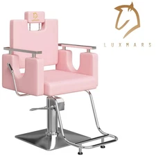 Pink Barber Chair HeavyDuty Reclining Salon Chair with Footrest Beauty Equipment