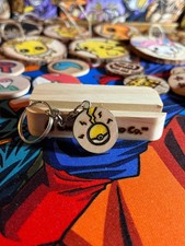 Hand-Burned, Hand-Painted Charred Keychain Small - Pikachu Pok ball