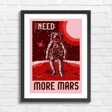 Astronaut on Mars Space Exploration Red Framed Wall Art Print Large Picture Home