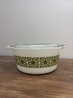 Vintage Pyrex Verde Green Square Flowers Casserole Dish With Lid 474-B 1 1/2 QT