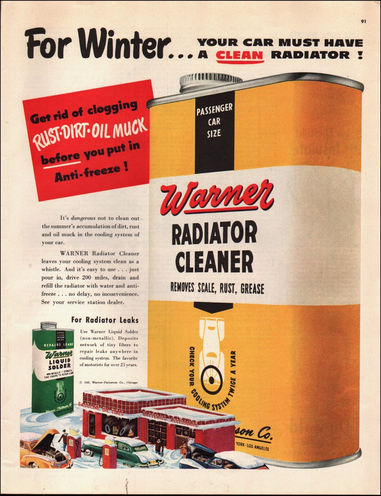 1948 Vintage ad Warner Radiator Cleaner retro Cars Gas station Art 02 ...