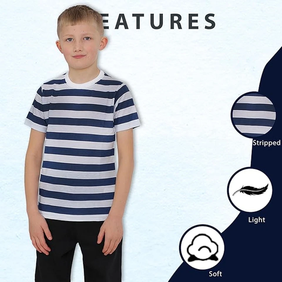 Children's Kids Boys Striped Fancy Dress T-Shirt Costume Party Pirate Sailor UK — 第 3/4 张图片