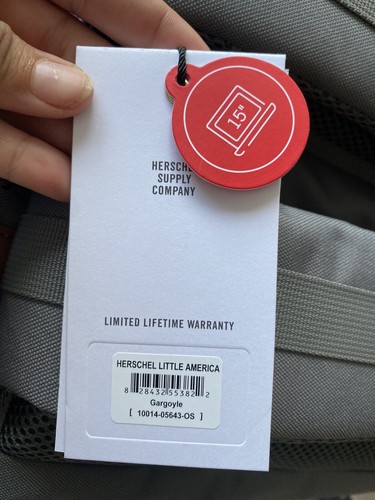 Herschel Supply Co Little America Backpack Grey Brown Leather 25L 15" Laptop NEW - Picture 2 of 4