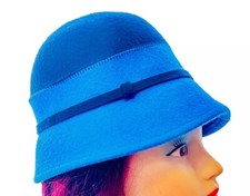 Vintage Women's Bucket Cap 100 Wool, Two Blues Elegant Bowler Winter Hat Cloche