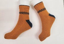Hand Knitted Socks Cashmere yarn Mustard/Navy CC51