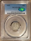1851 PCGS & CAC G06 Liberty Seated Dime 10c - Original